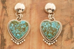 Artie Yellowhorse Genuine Kingman Turquoise Sterling Silver Post Heart Earrings